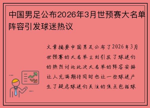 中国男足公布2026年3月世预赛大名单阵容引发球迷热议