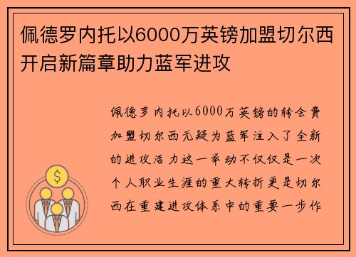 佩德罗内托以6000万英镑加盟切尔西开启新篇章助力蓝军进攻